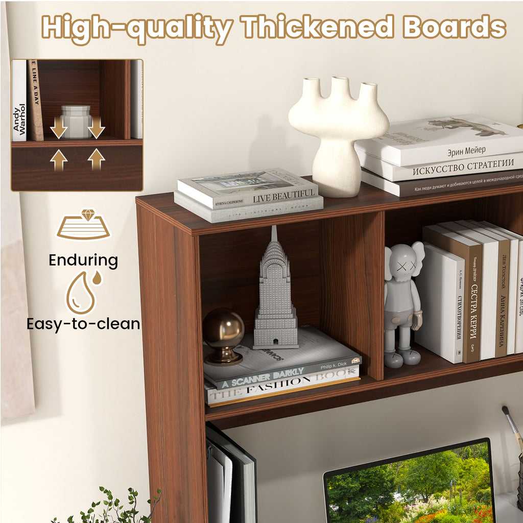 Desktop Bookcase with 4 Cubbies & Open Compartment – Walnut