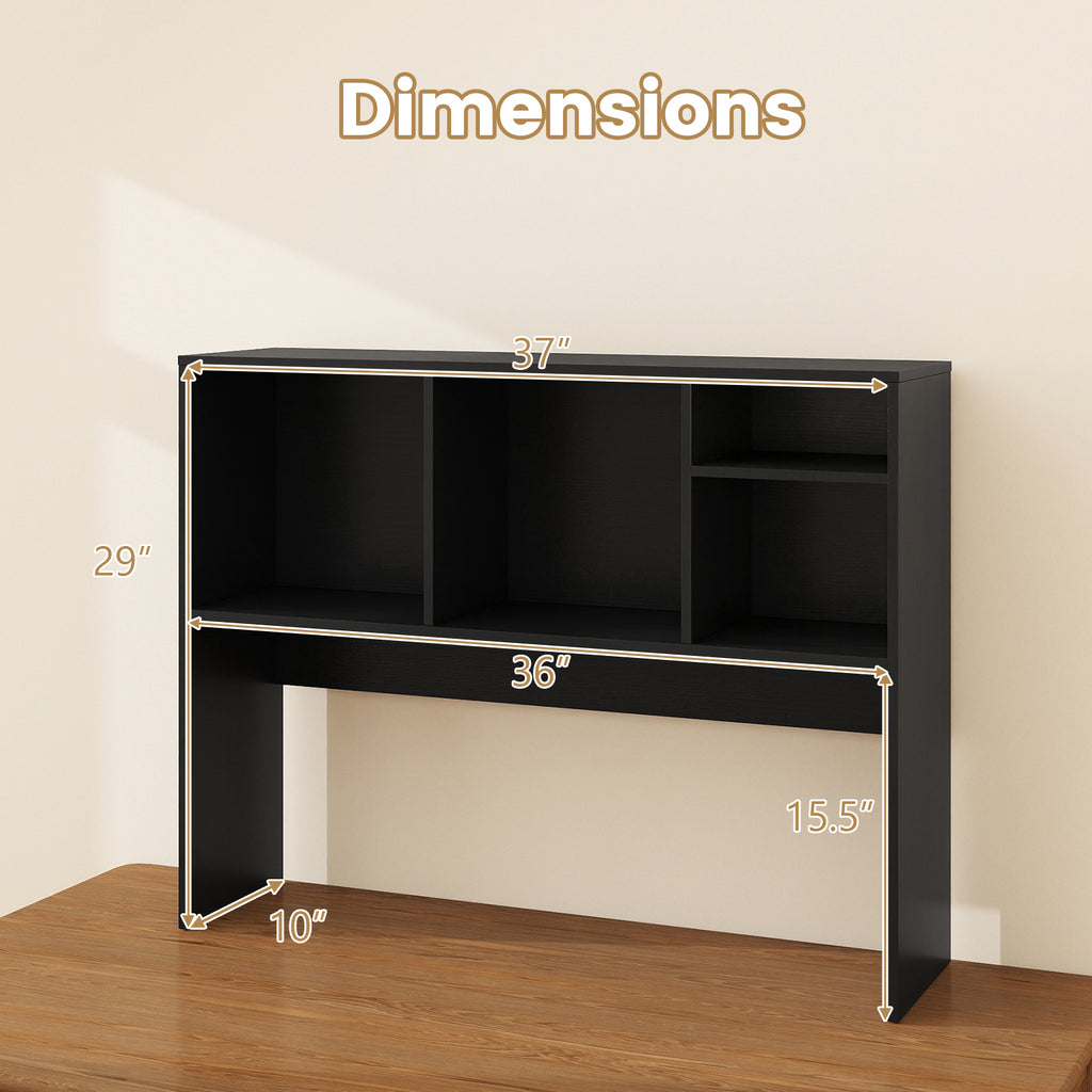 Computer Desktop Bookcase with 4 Cubbies, Black