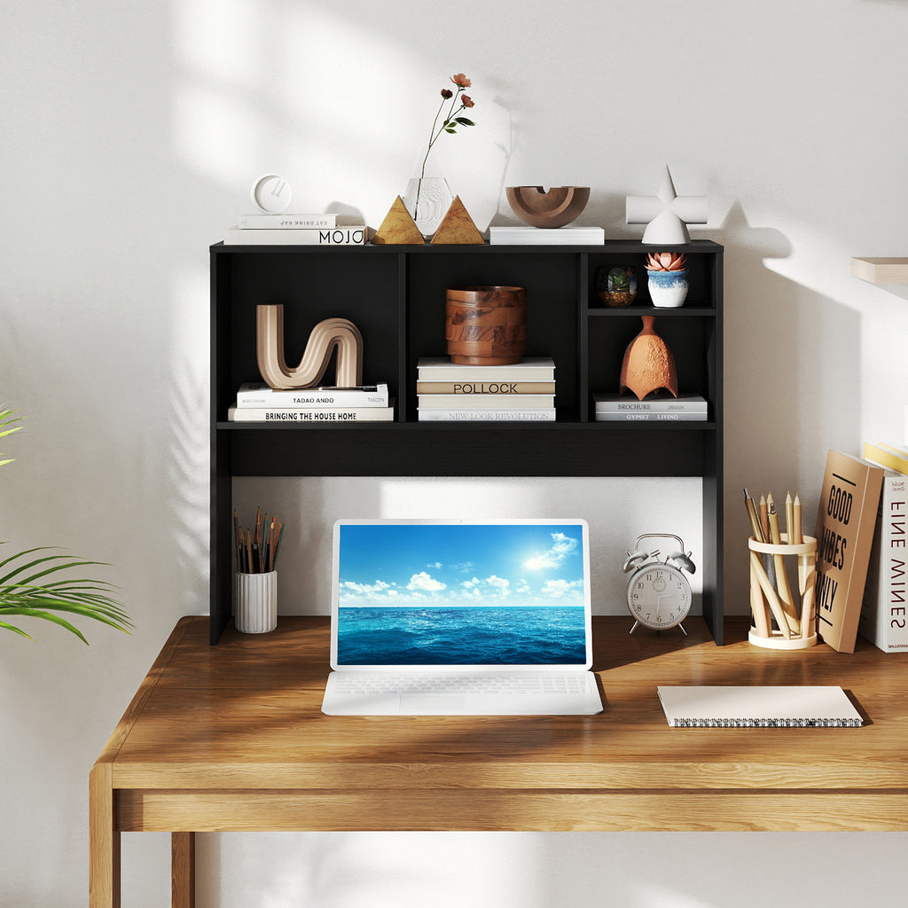 Computer Desktop Bookcase with 4 Cubbies, Black