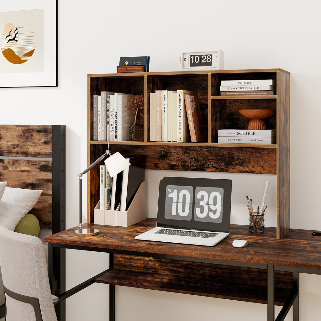 Computer Desktop Bookcase with 4 Cubbies and Open Back Compartment