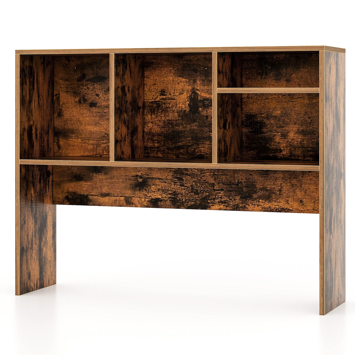 Computer Desktop Bookcase with 4 Cubbies and Open Back Compartment