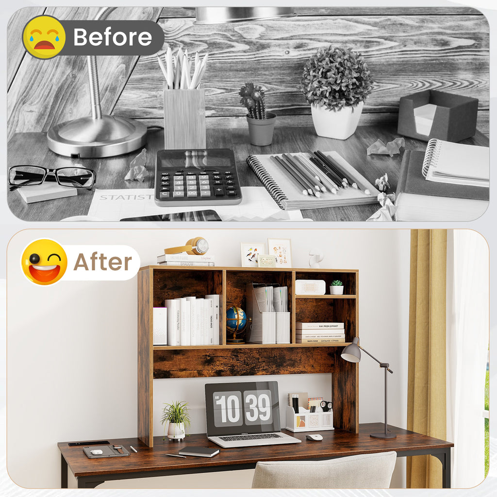 Computer Desktop Bookcase with 4 Cubbies and Open Back Compartment