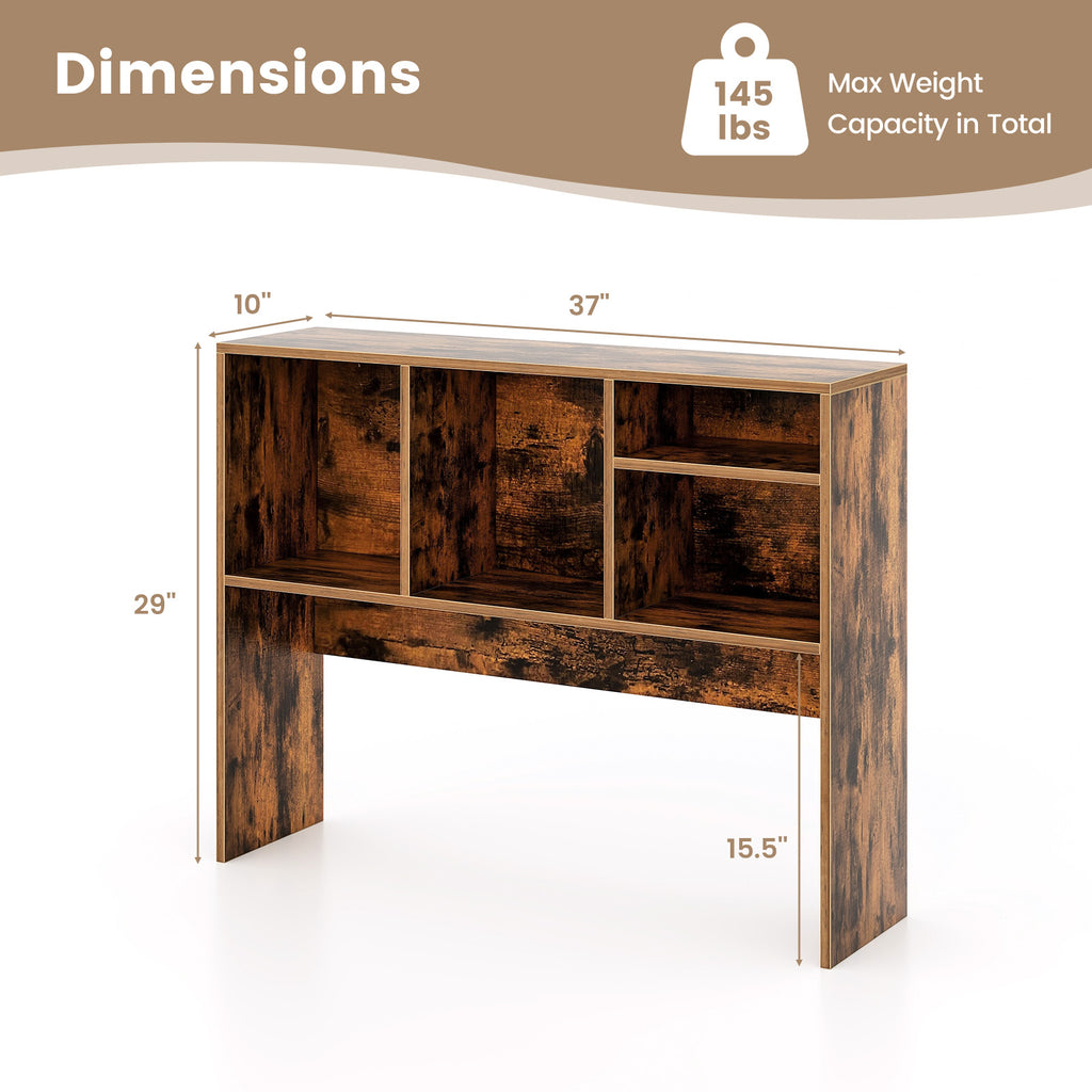 Computer Desktop Bookcase with 4 Cubbies and Open Back Compartment