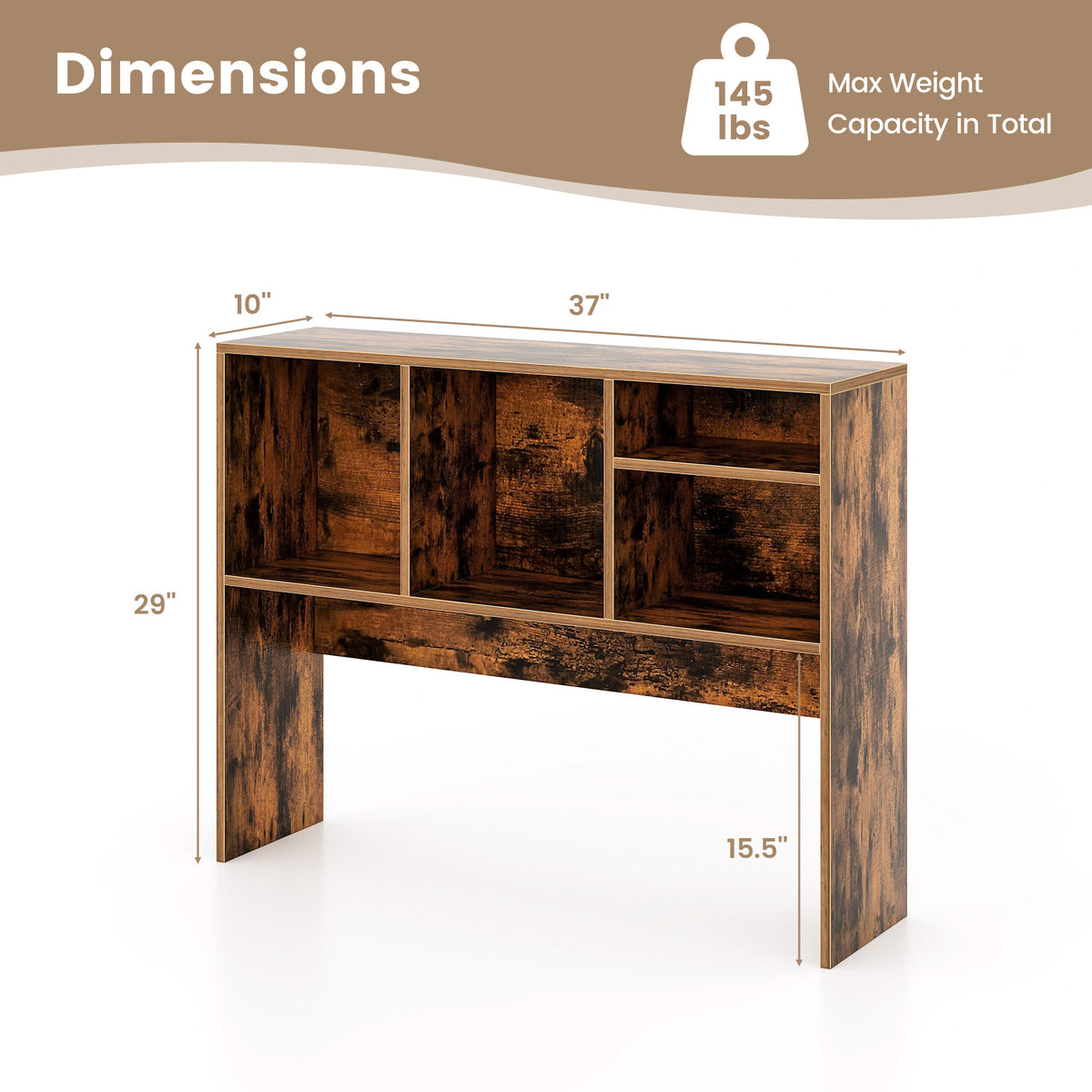 Computer Desktop Bookcase with 4 Cubbies and Open Back Compartment