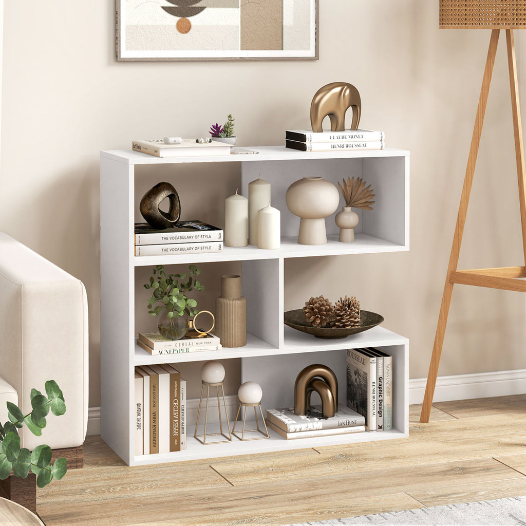 Concave Bookshelf with 3 Open Shelves & Anti-Toppling Device for