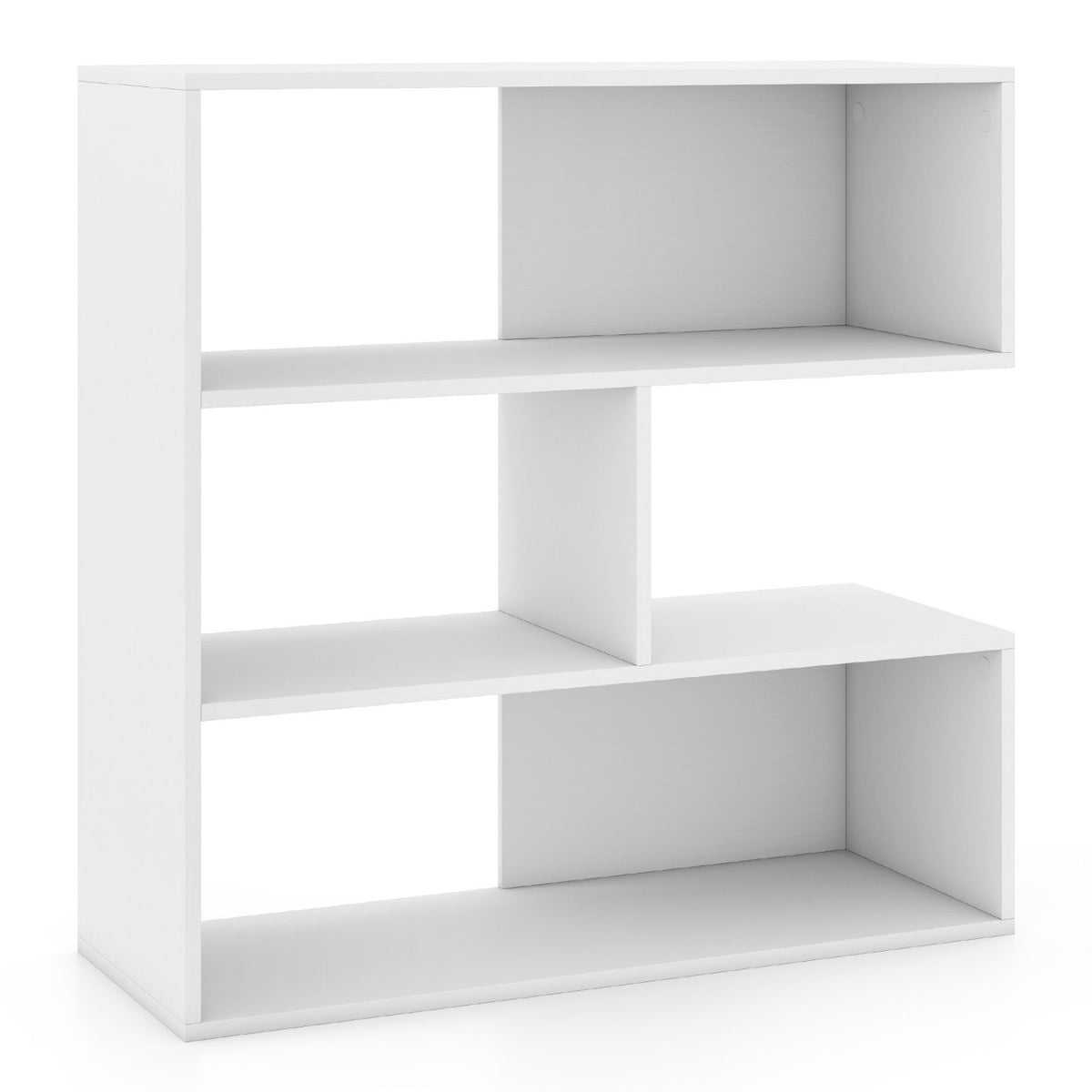 Concave Bookshelf with 3 Open Shelves & Anti-Toppling Device for