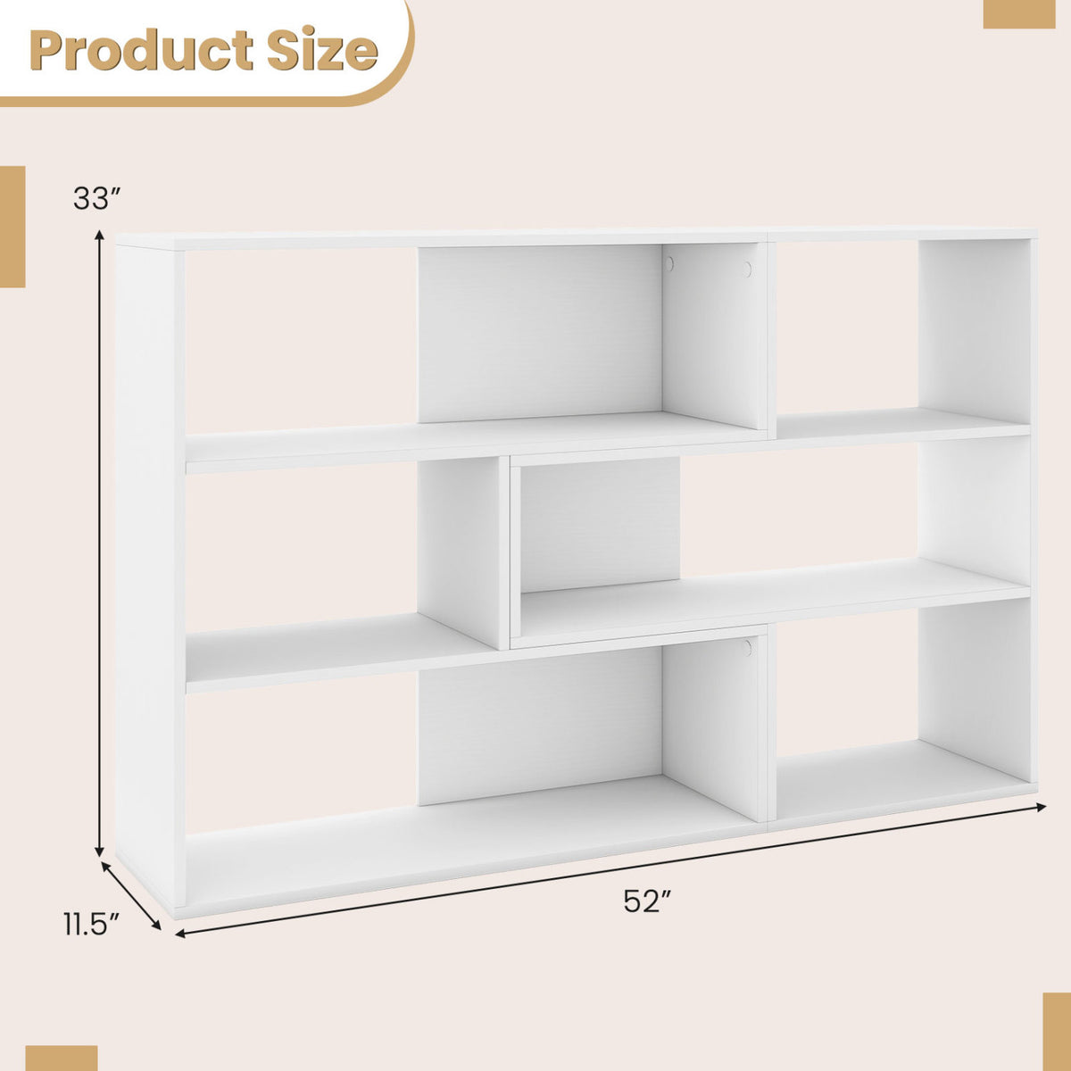 Concave & Convex Bookshelf with 3 Open Shelves - White