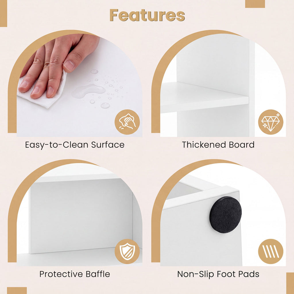 Concave & Convex Bookshelf with 3 Open Shelves - White
