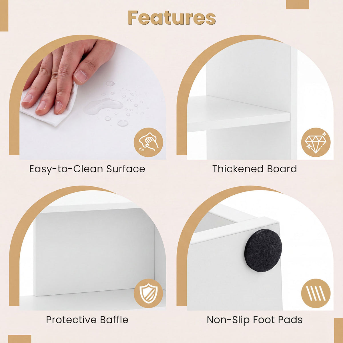 Concave & Convex Bookshelf with 3 Open Shelves - White