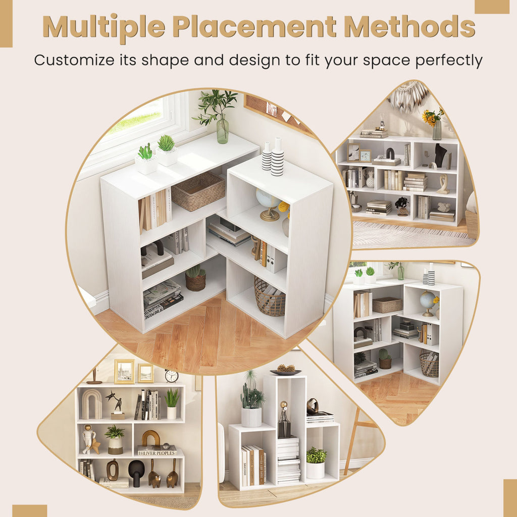 Concave & Convex Bookshelf with 3 Open Shelves - White