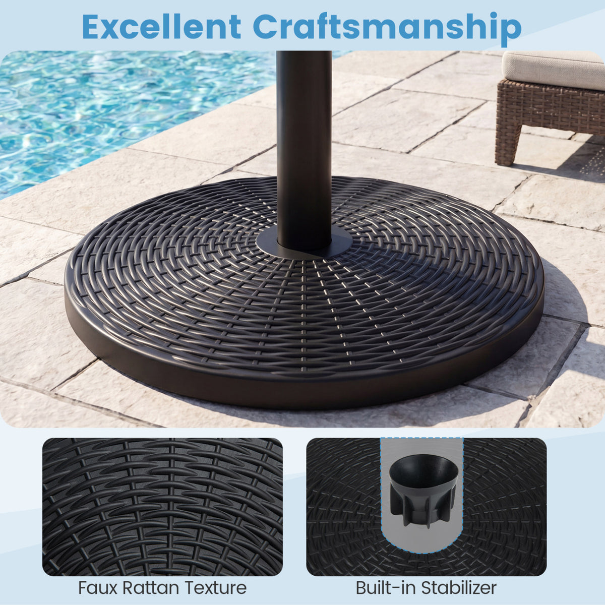 Concrete Patio Umbrella Base with Rattan Pattern for Lawn
