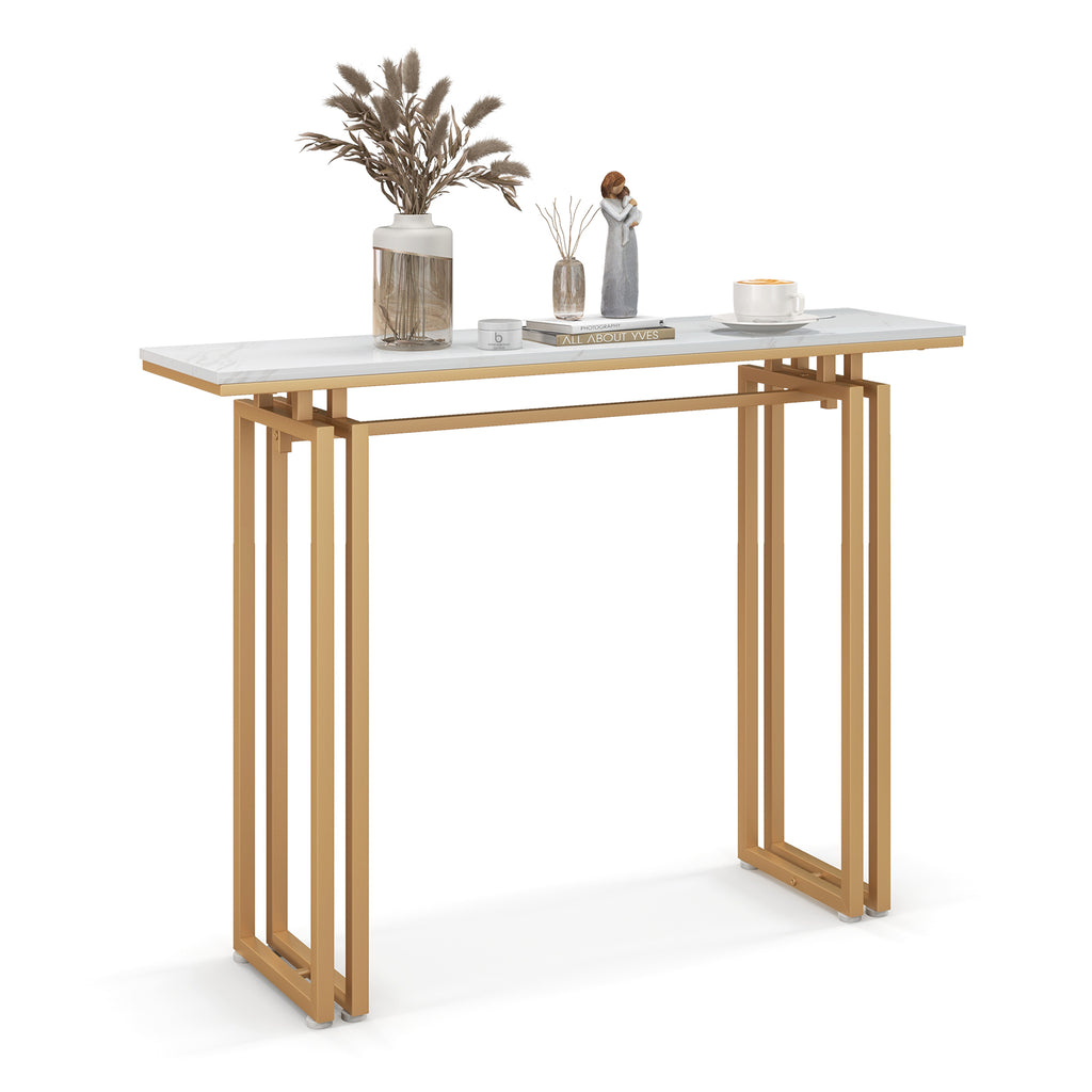 48 Inch Gold Console Table with White Faux Marble Tabletop