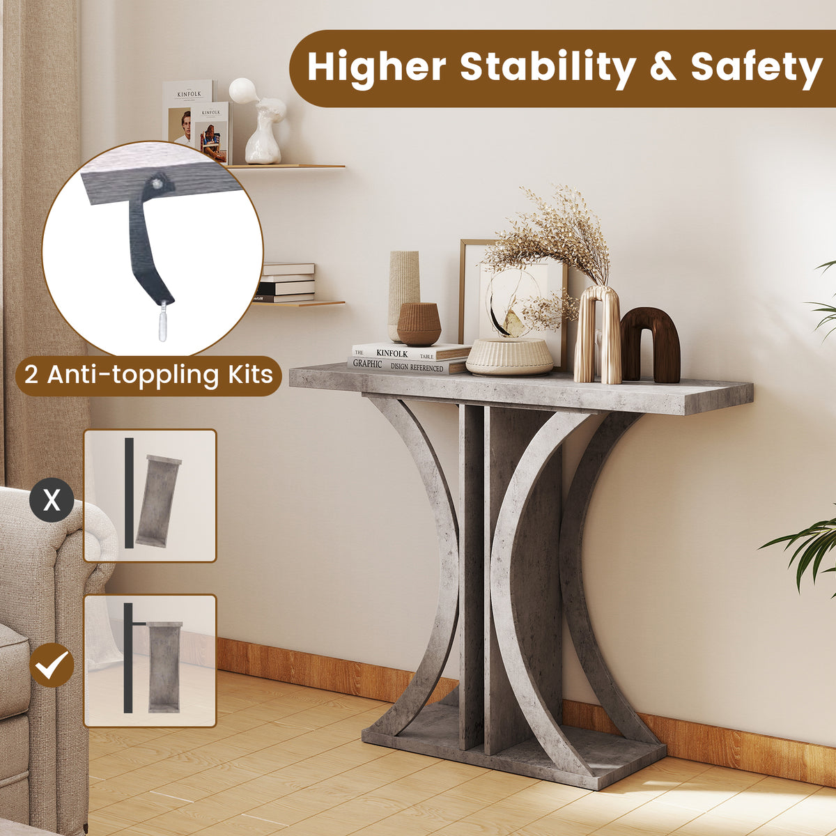 Console Table 39.5 Inch Rectangular Entryway, Gray