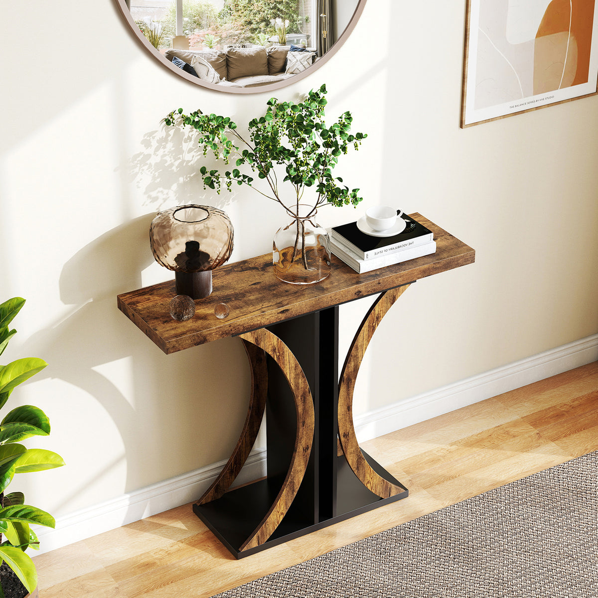 Console Table 39.5 Inch Rectangular Entryway, Rustic Brown