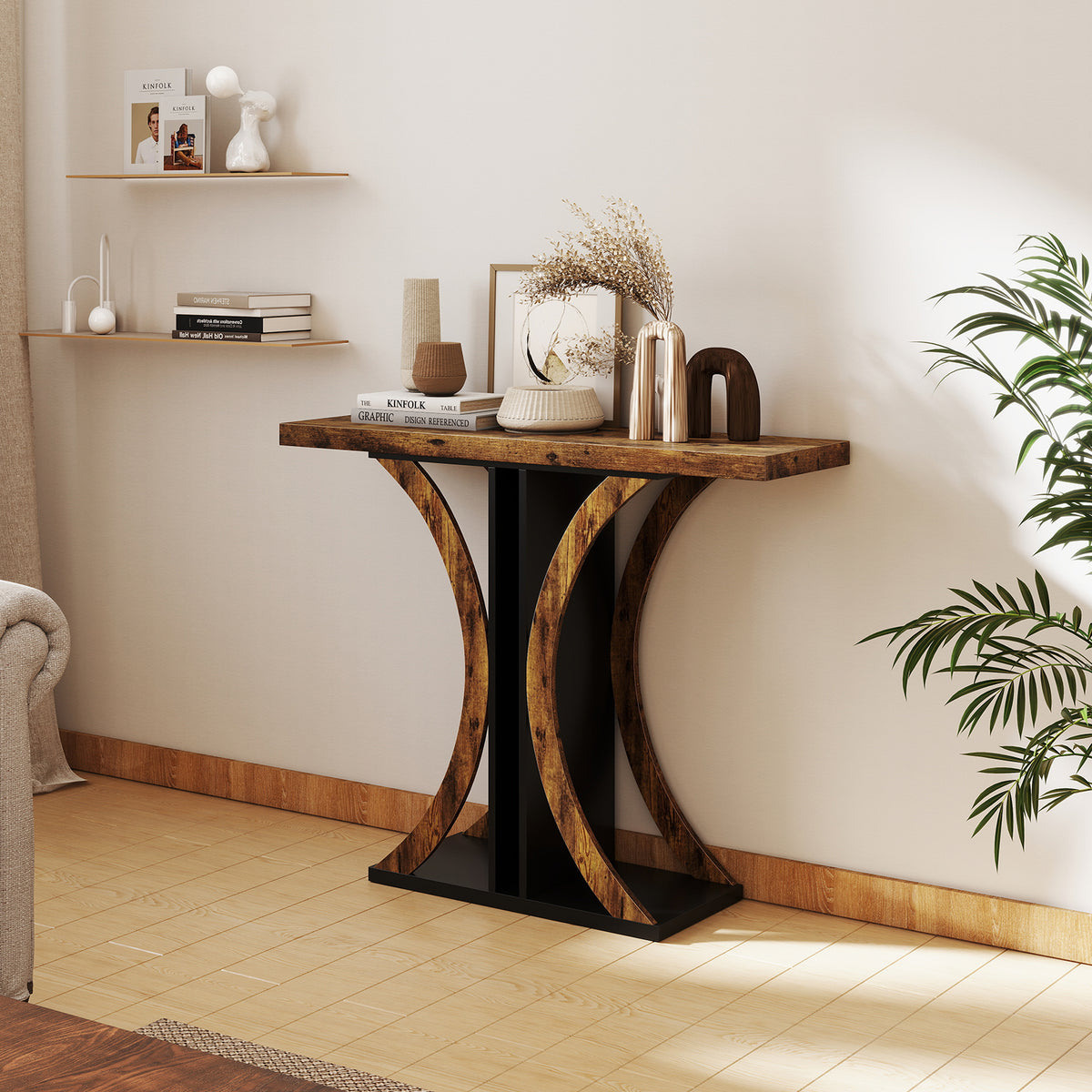 Console Table 39.5 Inch Rectangular Entryway, Rustic Brown