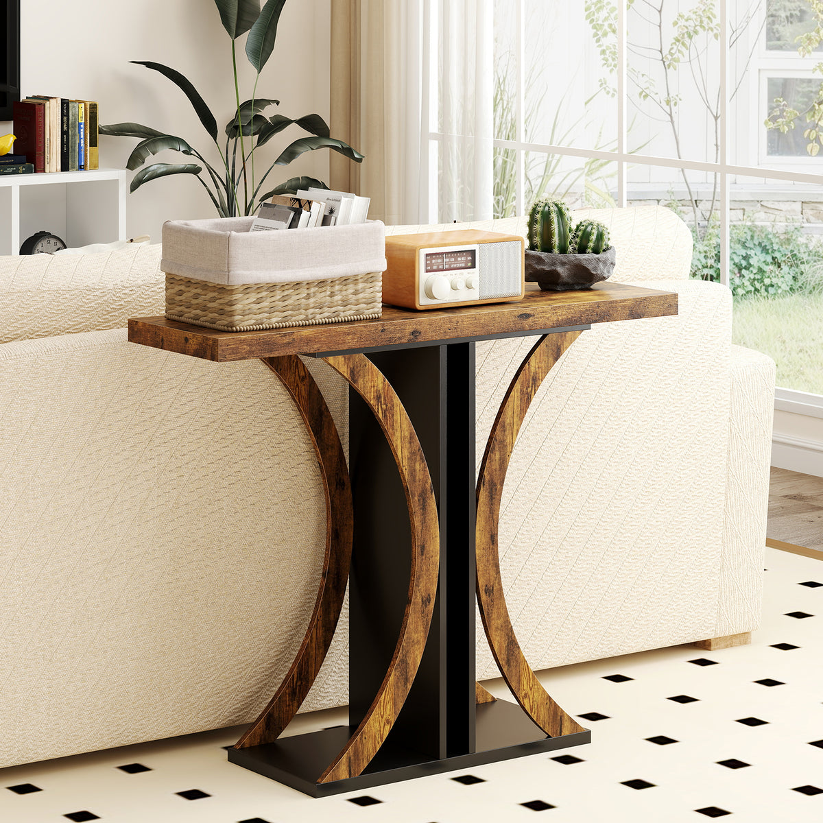 Console Table 39.5 Inch Rectangular Entryway, Rustic Brown