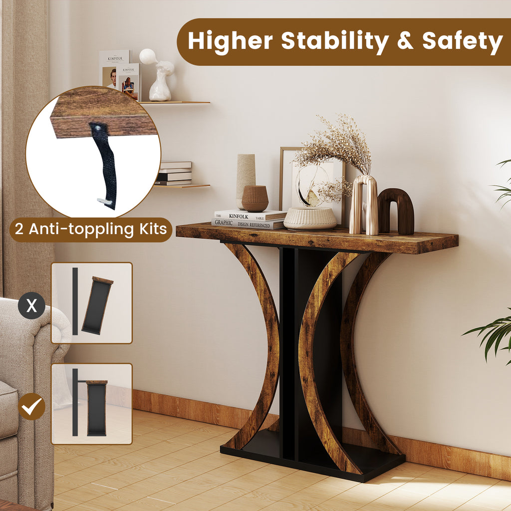 Console Table 39.5 Inch Rectangular Entryway, Rustic Brown