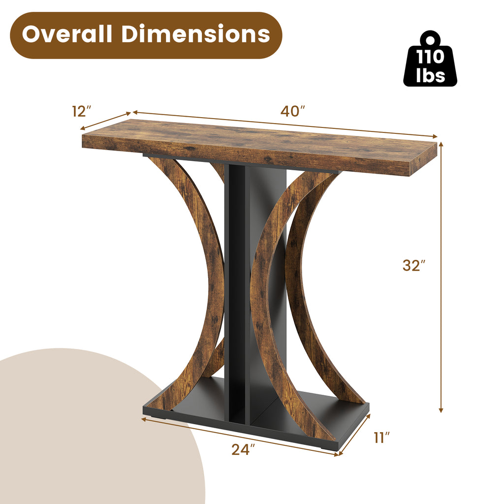 Console Table 39.5 Inch Rectangular Entryway, Rustic Brown