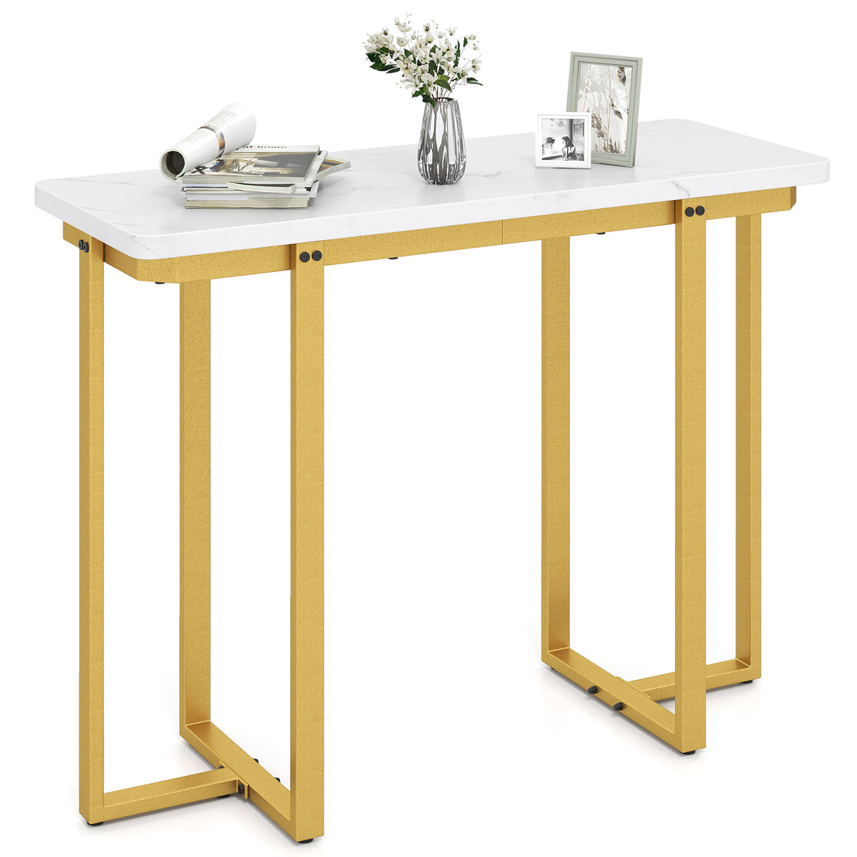 Console Table with Drawer and 2-Tier Shelves, Gray