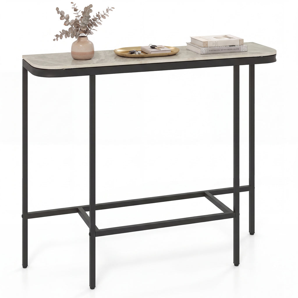 44-Inch Console Table with Faux Marble Tabletop, Gray