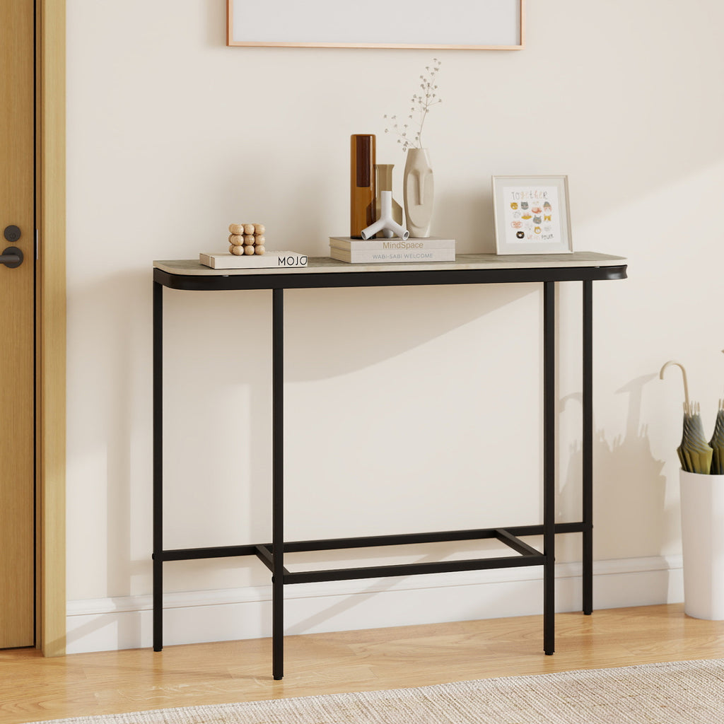 44-Inch Console Table with Faux Marble Tabletop, Gray