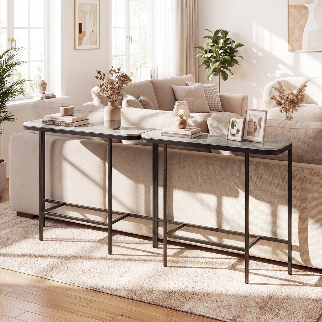 44-Inch Console Table with Faux Marble Tabletop, Gray