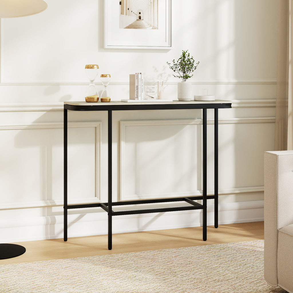 44-Inch Console Table with Faux Marble Tabletop, Gray