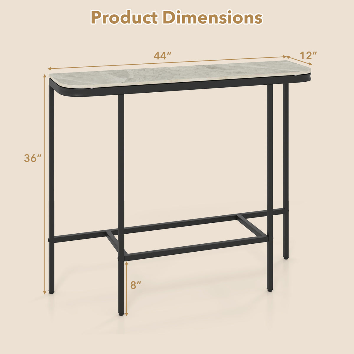 44-Inch Console Table with Faux Marble Tabletop, Gray