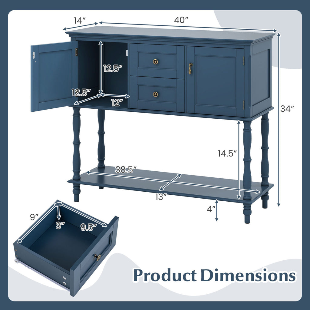 Console Table with 2 Drawers and Door Cabinets Bottom Storage Shelf