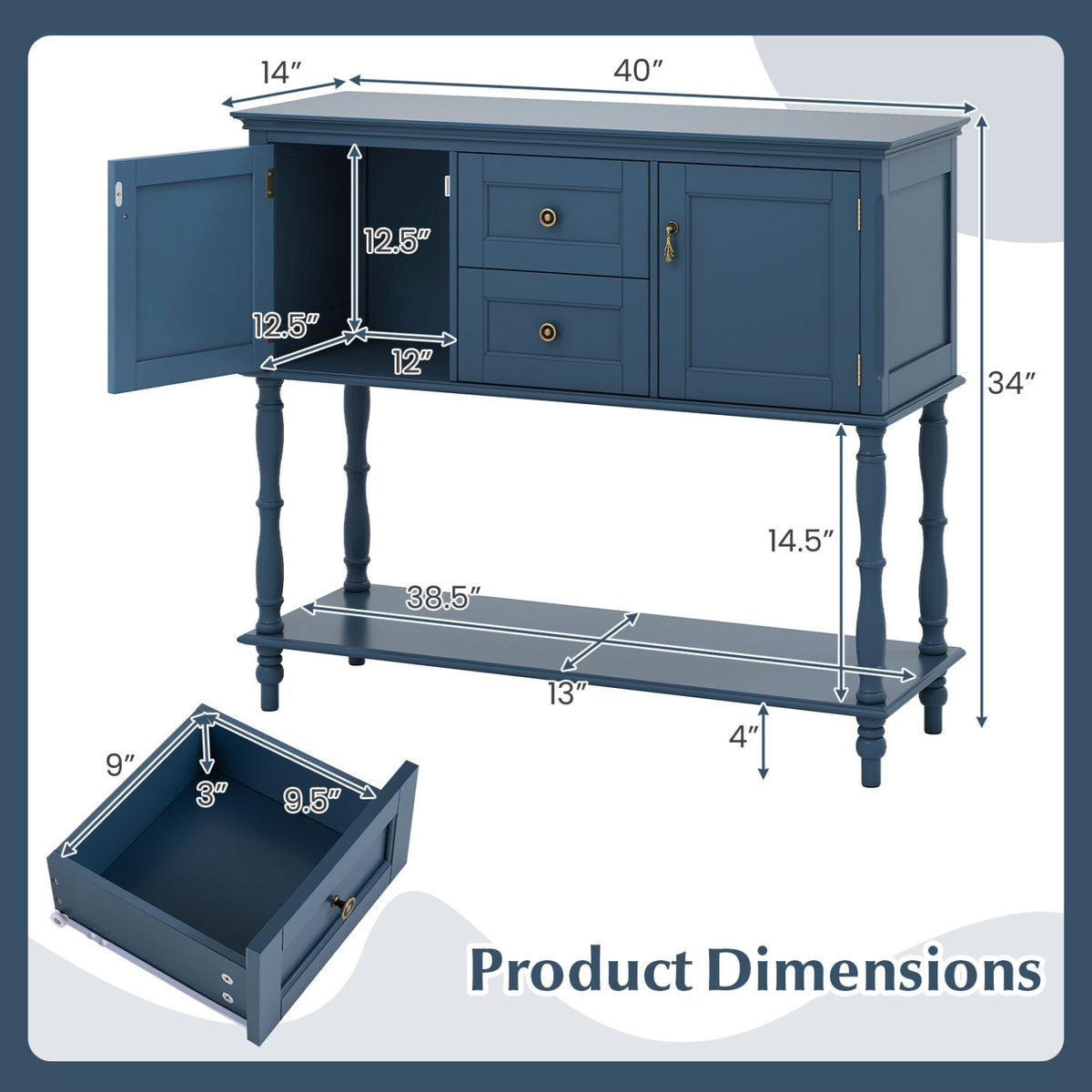 Console Table with 2 Drawers and Door Cabinets Bottom Storage Shelf