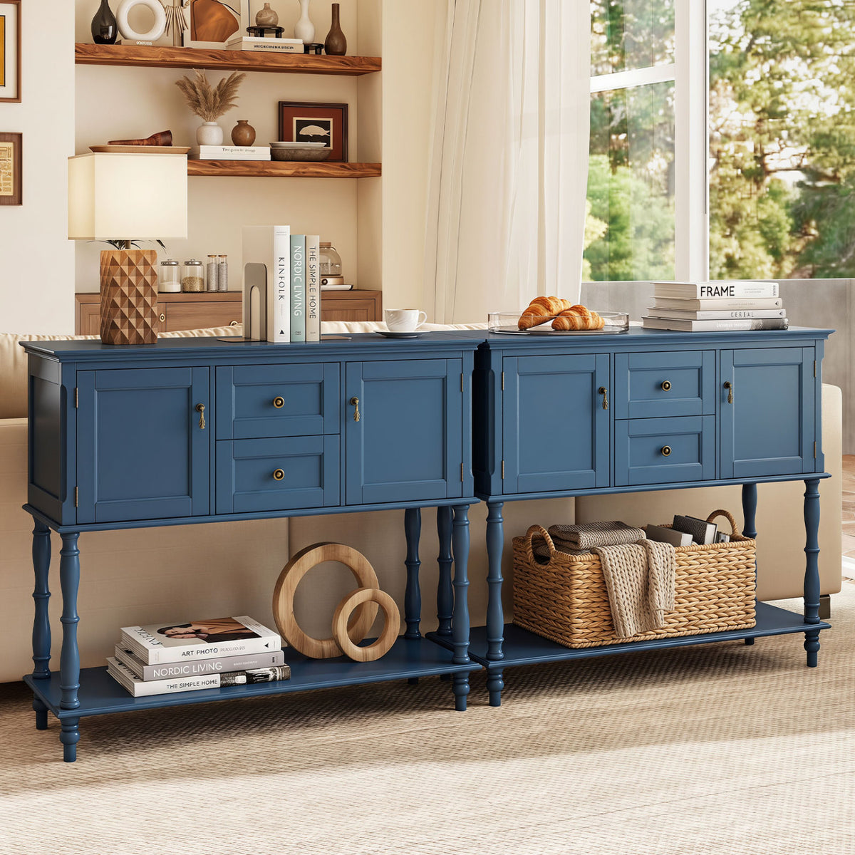 Console Table with 2 Drawers and Door Cabinets Bottom Storage Shelf