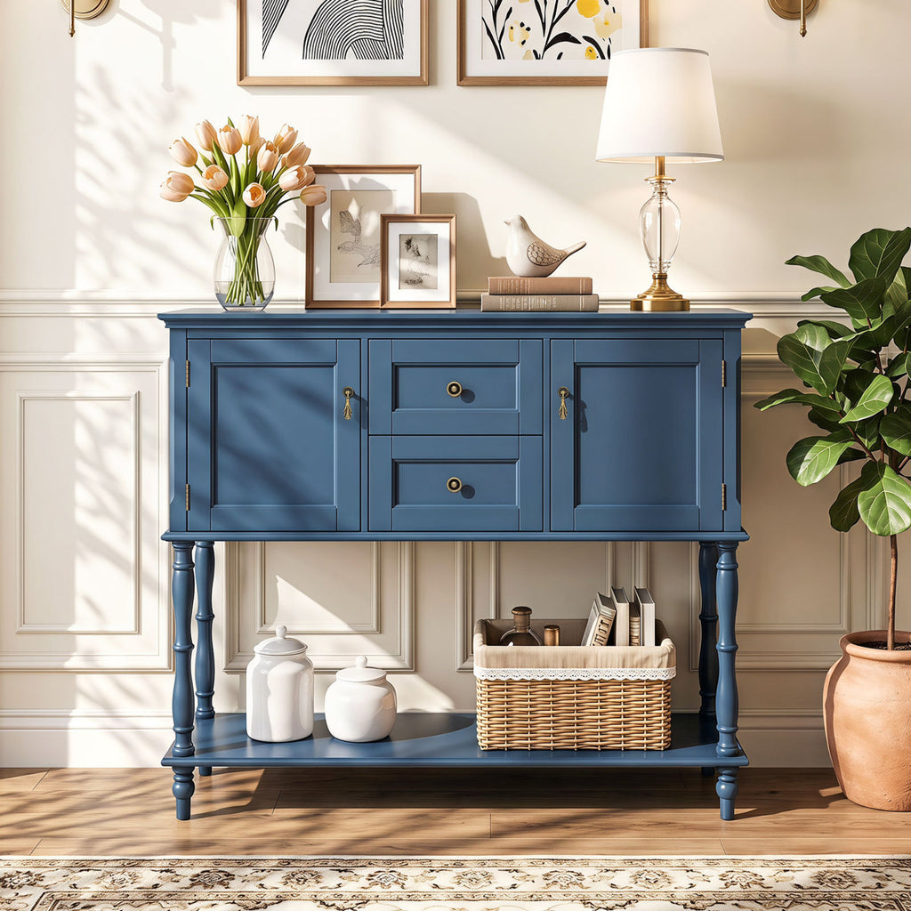 Console Table with 2 Drawers and Door Cabinets Bottom Storage Shelf