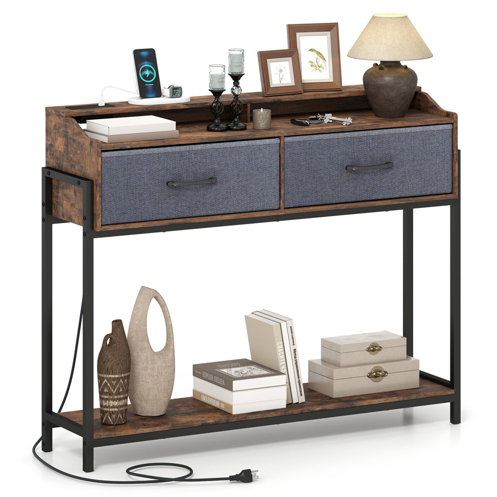 Console Table with Charging Station 110cm - Rustic Brown