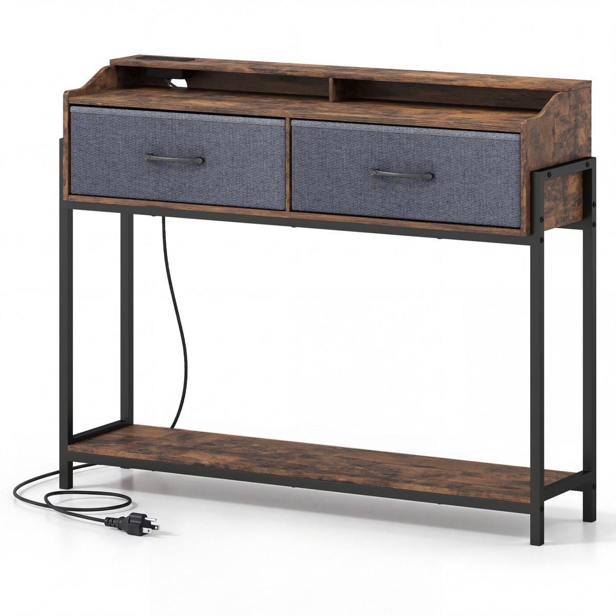 Console Table with Charging Station 110cm - Rustic Brown