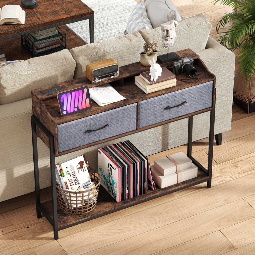 Console Table with Charging Station 110cm - Rustic Brown