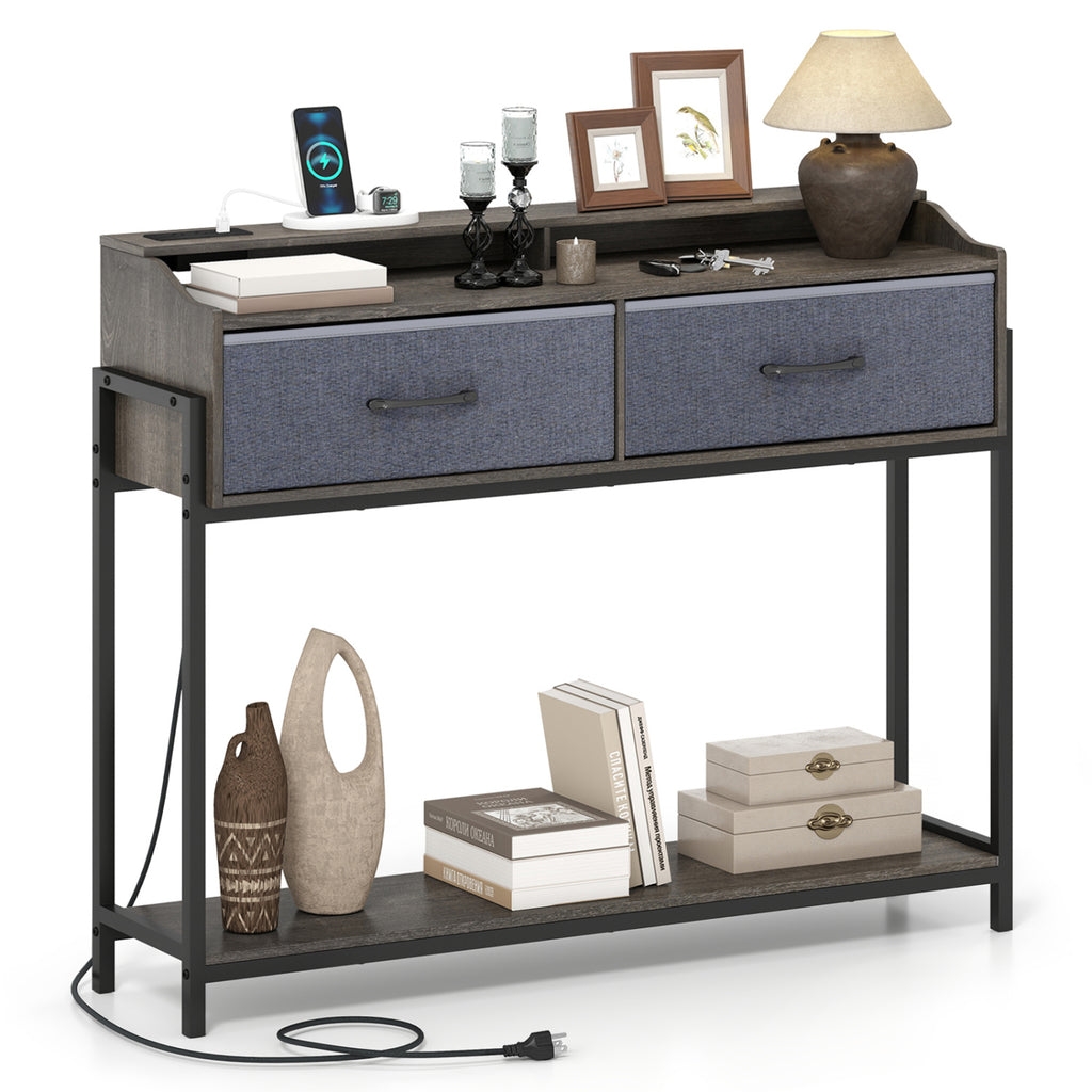 Console Table with Charging Station 110cm - Rustic Brown