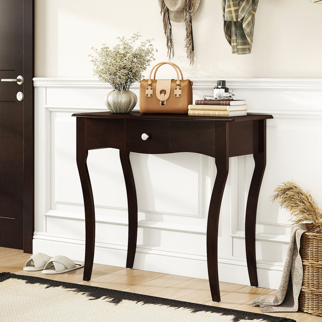 Console Table with Drawer, Espresso - Solid Wood