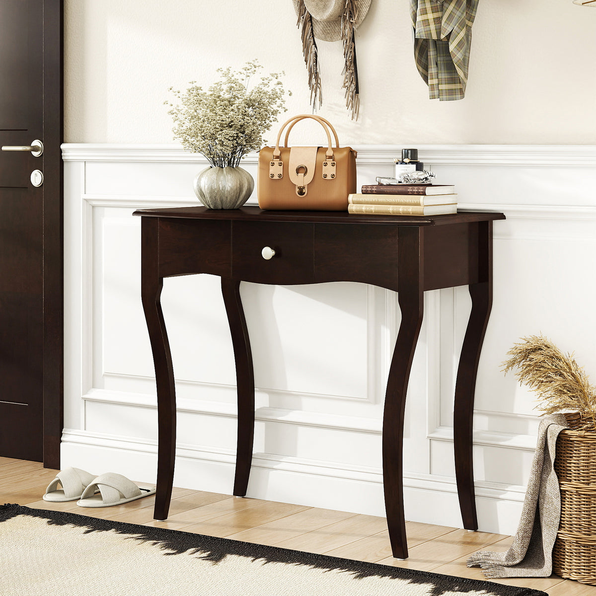 Console Table with Drawer, Espresso - Solid Wood