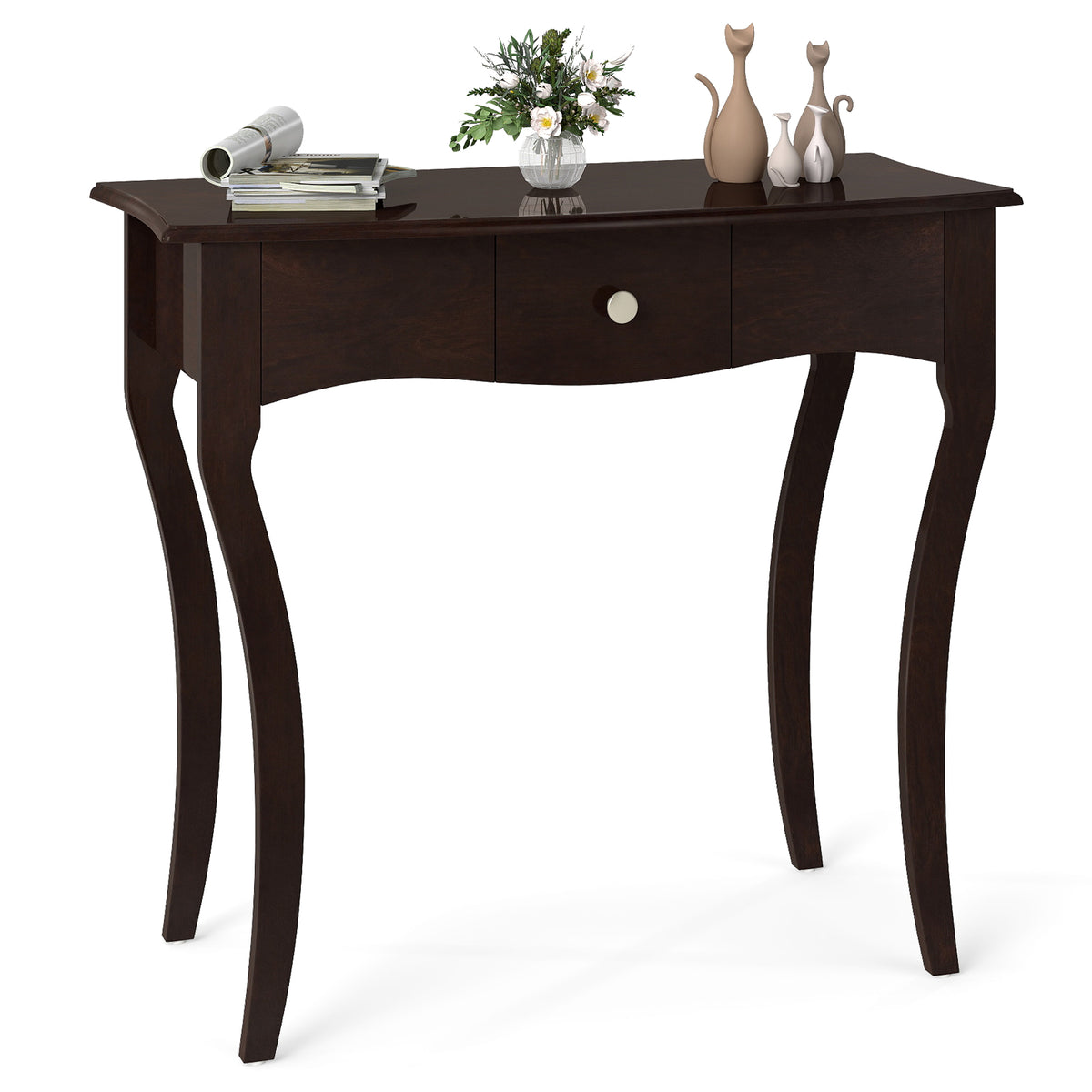 Console Table with Drawer, Espresso - Solid Wood