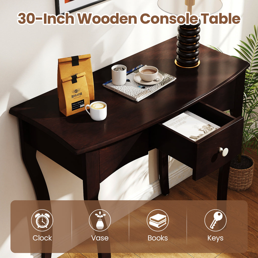 Console Table with Drawer, Espresso - Solid Wood