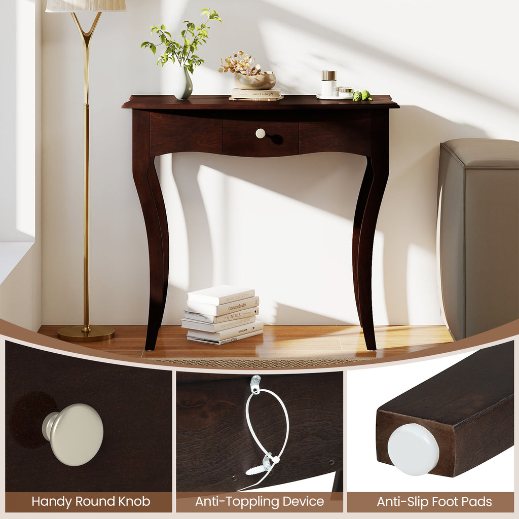 Console Table with Drawer, Espresso - Solid Wood