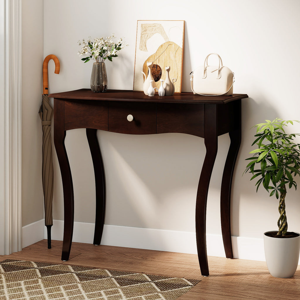 Console Table with Drawer, Espresso - Solid Wood