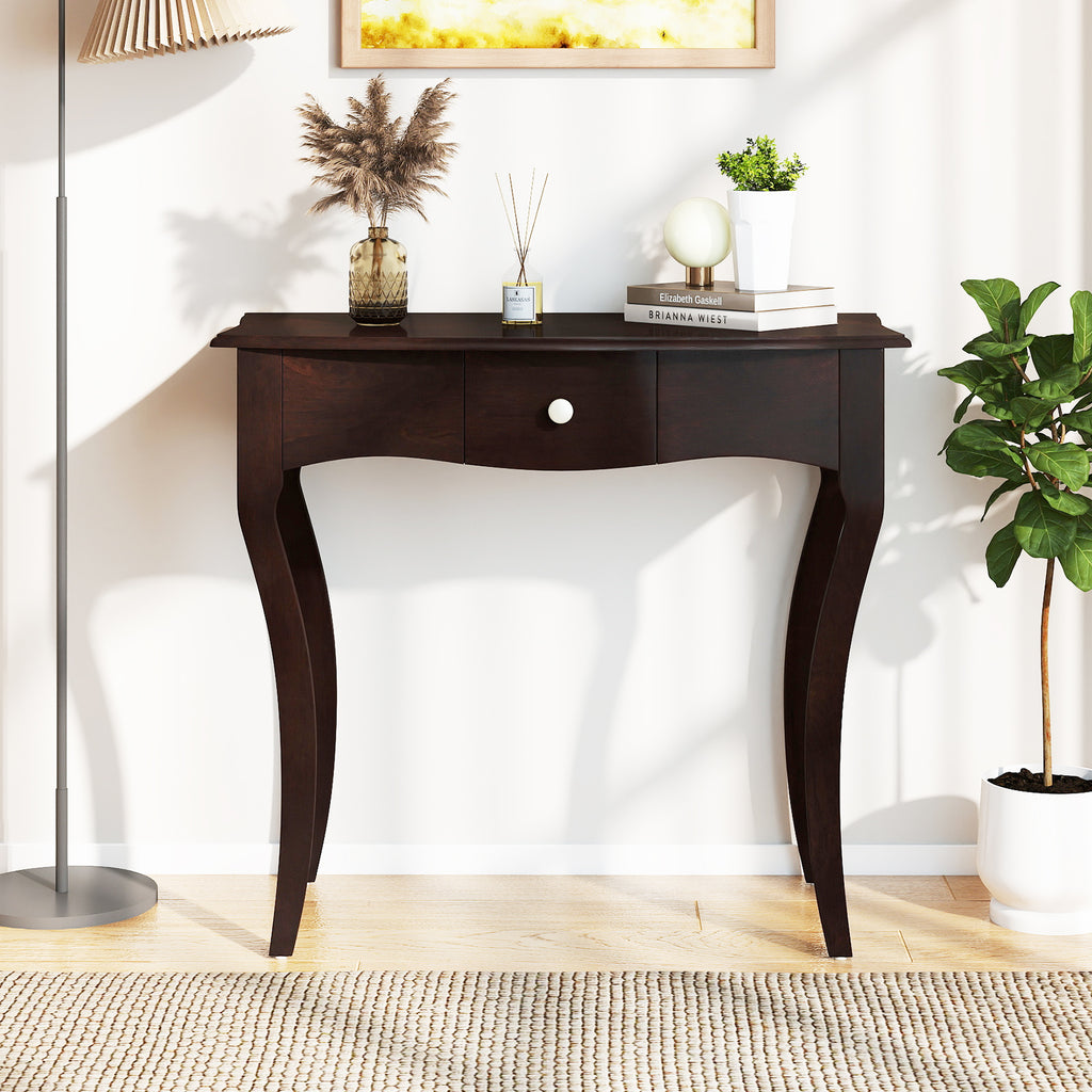 Console Table with Drawer, Espresso - Solid Wood