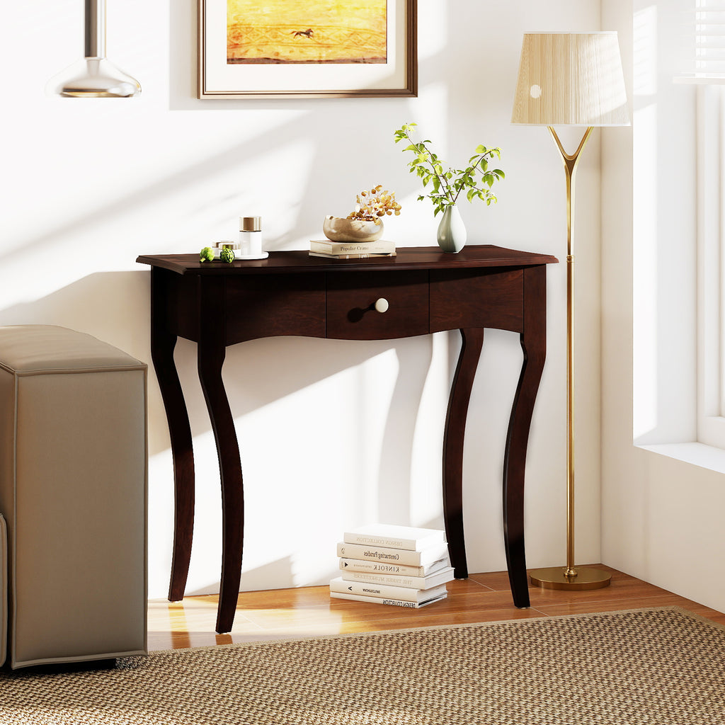 Console Table with Drawer, Espresso - Solid Wood