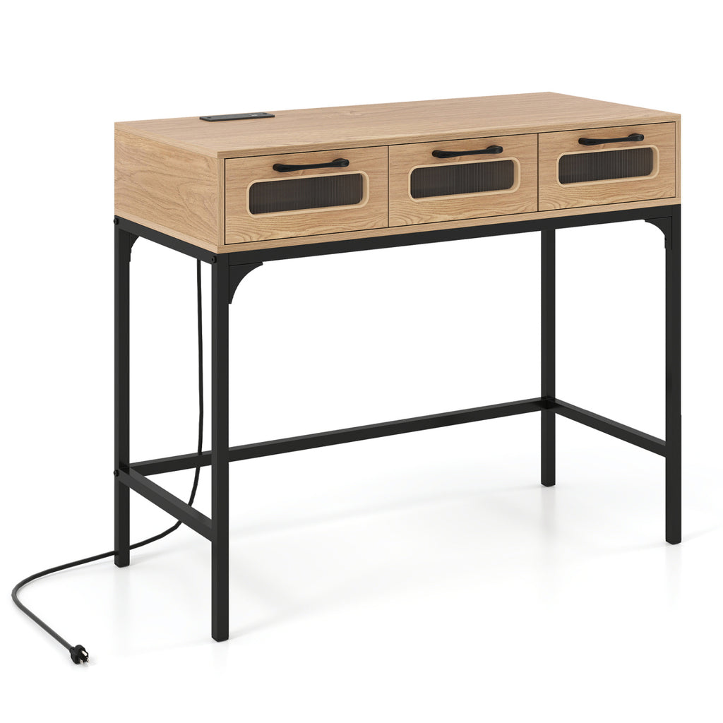 LED Console Table with Charging Station, Natural
