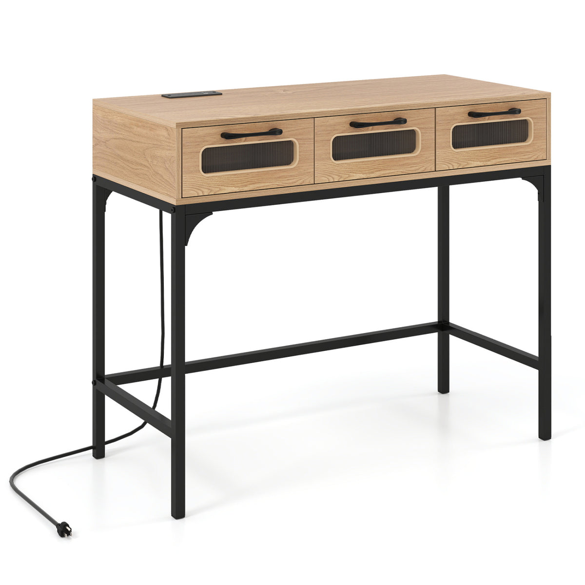 LED Console Table with Charging Station, Natural