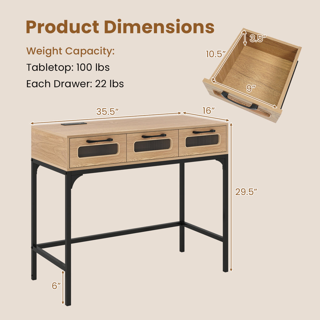 LED Console Table with Charging Station, Natural