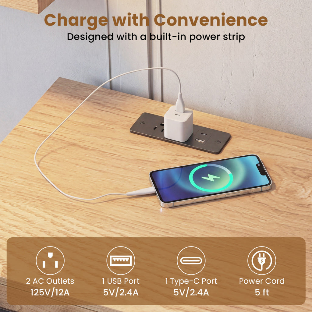LED Console Table with Charging Station, Natural