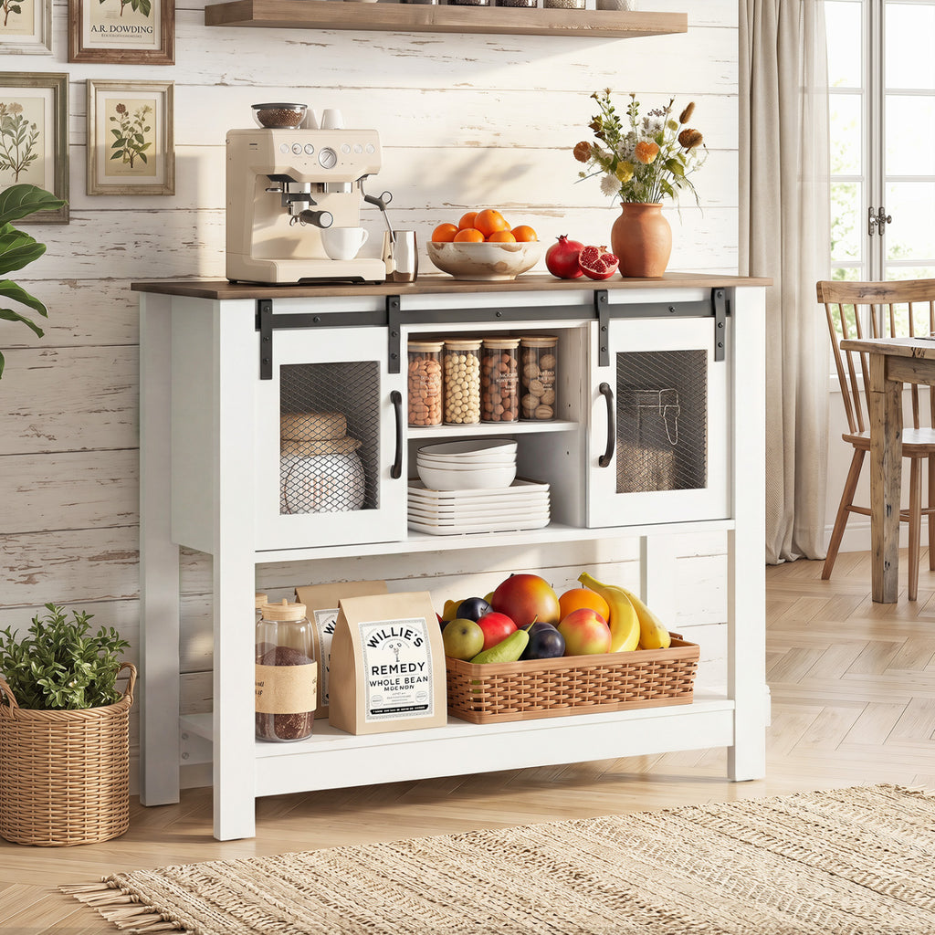 Console Table with Sliding Barn Doors, Rustic Brown
