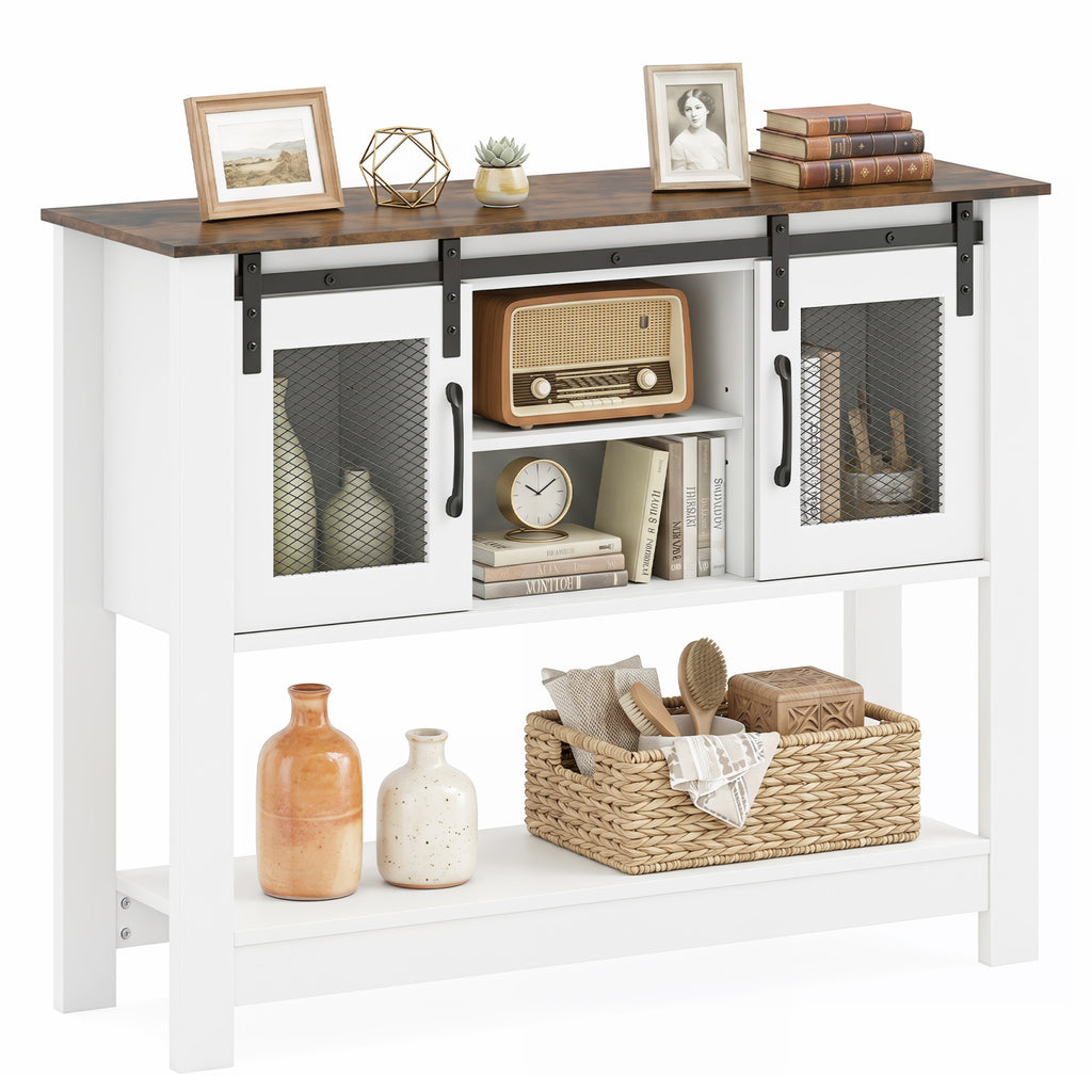 Rattan Console Table with 2 Drawers and Bottom Shelf, Natural
